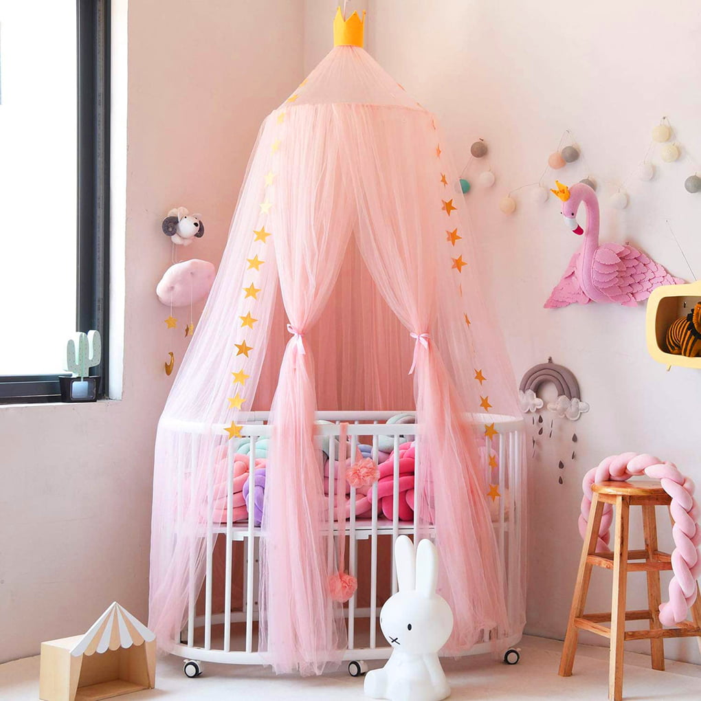 Pink Children's Room Decoration and Crib Mosquito net Bed Canopy for Girls Kids,Dome Hanging Kids Canopy for Reading Indoor,Game House 
