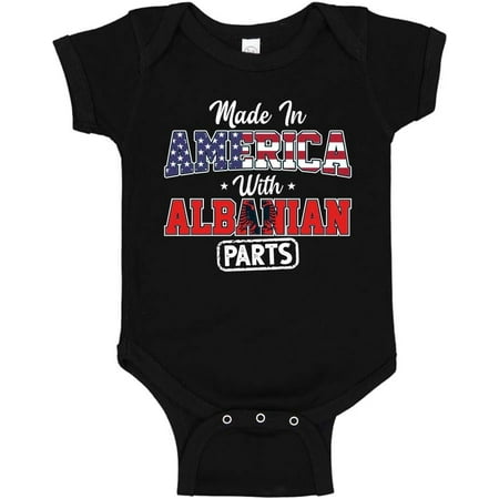 

Albanian American Baby Bodysuit One Piece or Toddler T-Shirt Made In America With Albanian Parts Flag