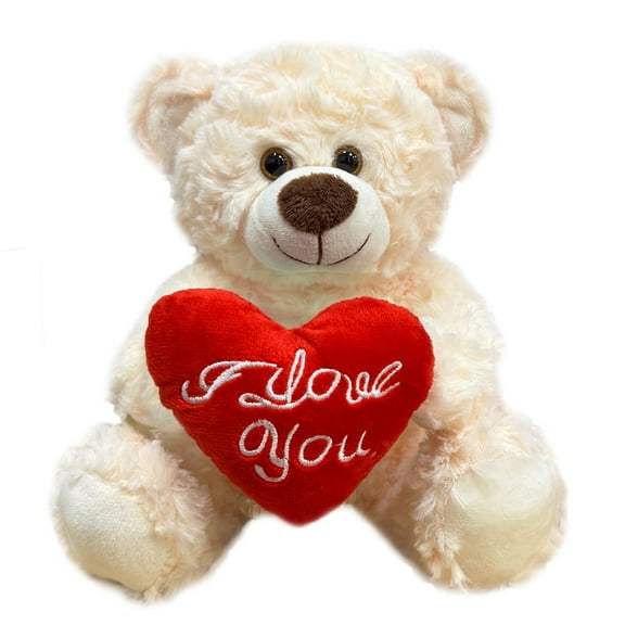 White Teddy Bear Plush with Heart Cute Stuffed Animal for Girlfriend Mom Anniversary Valentines Birthdays Gifts 12''