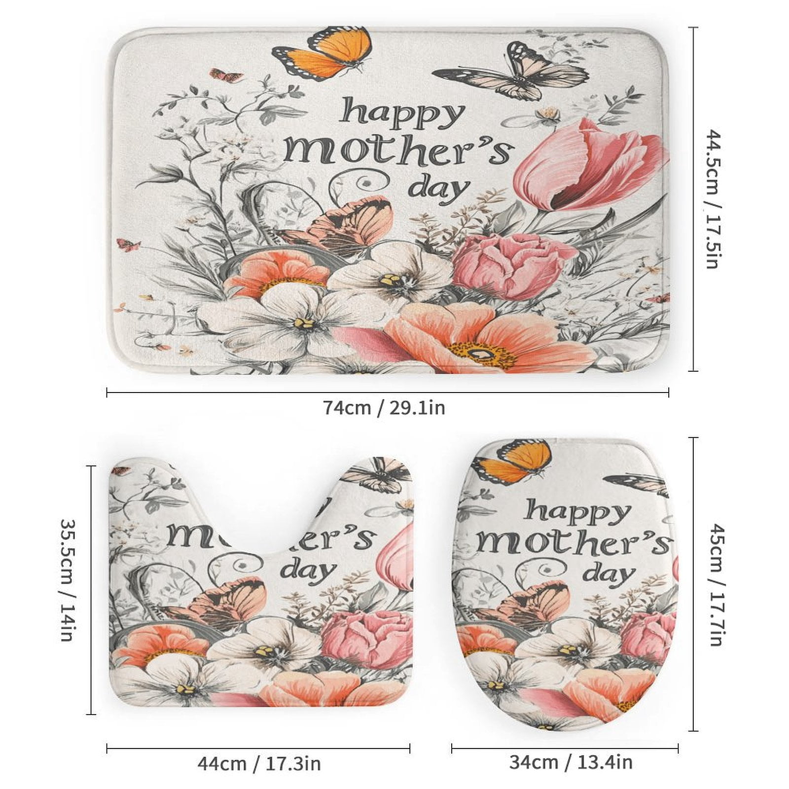 Happy Mother's Day 4Pcs Shower Curtain Set Shower Curtain Set with Carpet Bath Mat