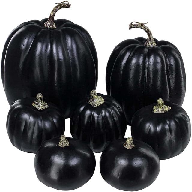 Halloween Simulation Pumpkin Set 7Pc Black And Gold Foam Decor For Tabletop Display Thanksgiving Fall Decor black