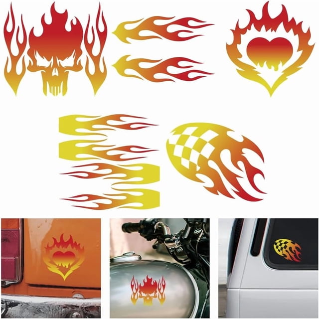 5Pcs Flame Car Decal Stickers Flame Stripe Racing Car Vinyl Sticker Racing Sports Waterproof Vinyl Car Window Decals for Off-Road Vehicles Motorcycles Bike Skateboard Laptop Cup