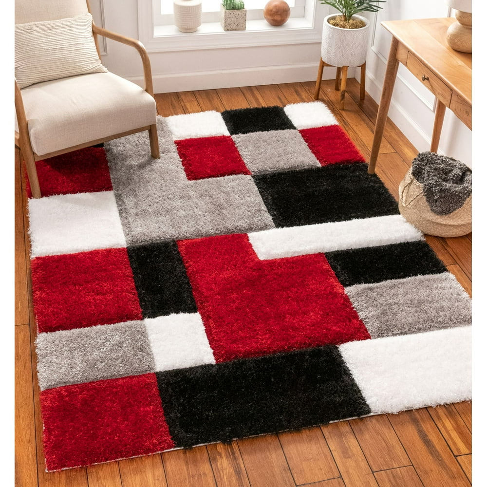 Well Woven San Francisco Escondido Red Modern Geometric Squares 7'10" x