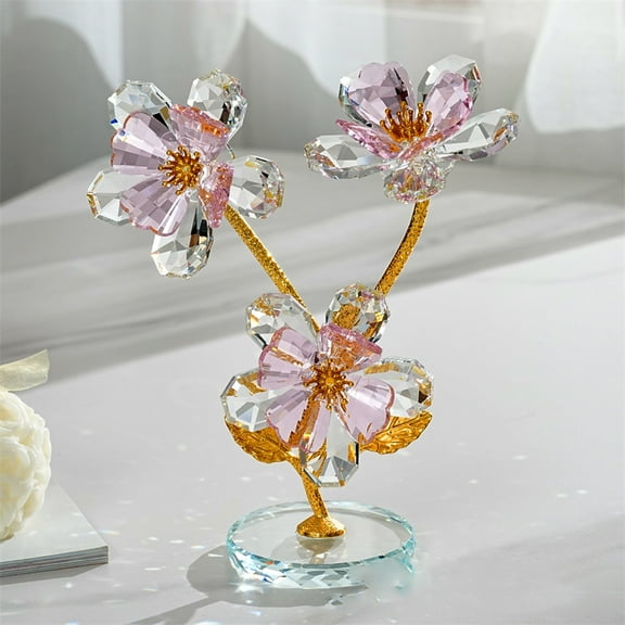 Peony Glass Flowers Figurines Crystal Decor Collectibles Crystal Pink Flowers Ornaments Mothers Day Gifts for Women on Anniversary Wedding Christmas Valentines