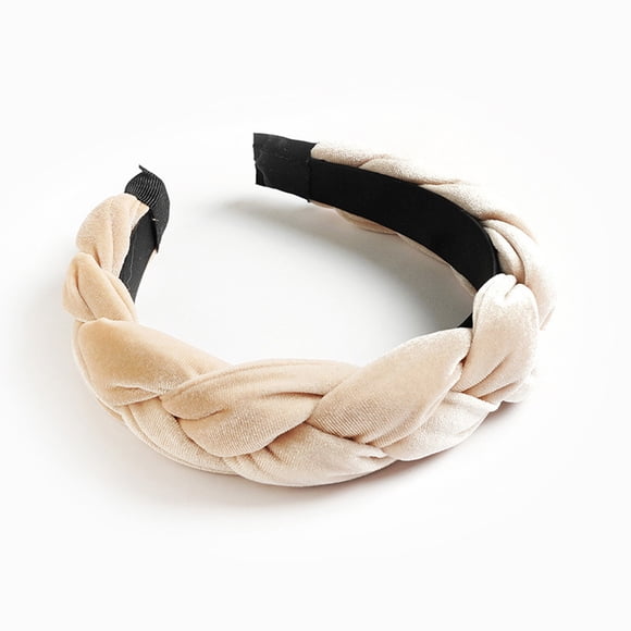 Diadema de terciopelo trenzado Qarigey estilo bohemio ancha para mujeres y niñas Beige