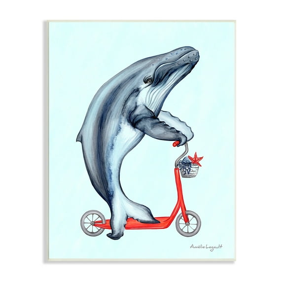 Stupell Industries Whale Riding Red Scooter Marine Sea Life Graphic Art Unframed Art Print Wall Art, Design by Amelie Legault