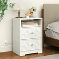 thumbnail image 5 of May in Color Large Nightstand with 2 Drawers, Modern Side Table with Charging Station and Diamond Carvings, Accent End Table for Living Room, Bedroom, Entryway, White, Set of 2, 5 of 10