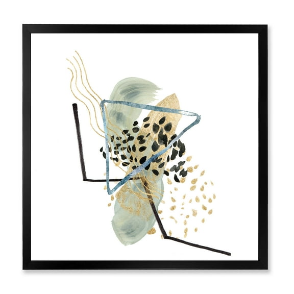 Designart 'Minimalistic Golden Polka Dots and Ink Mountains' Modern Framed Art Print