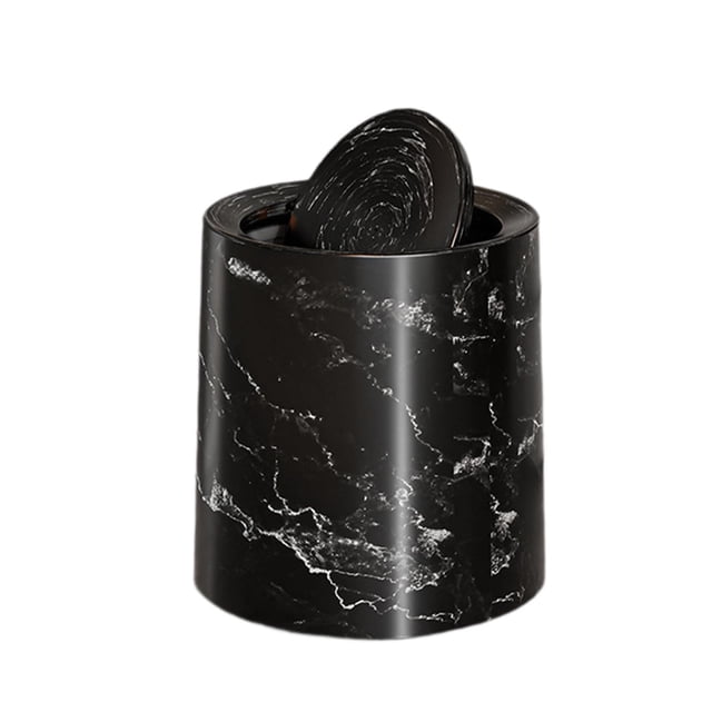 Cubo de basura, contenedor de basura, tapa abatible, contenedor de basura, papelera redonda para baño, tocador, lavadero, dormitorio Negro M