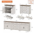 thumbnail image 3 of WAMPAT Sideboard Cabinet with 5 Drawers and 4 Doors, Vintage Wood Grain Design, Buffet Cabinet with Storage, Coffee Bar for Dinning Room, Kitchen & Living Room, Rustic White, 101 inch, 3 of 9