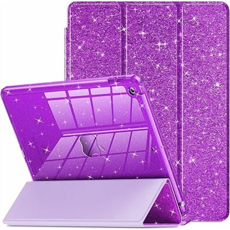 Glitter Ultra-thin Case with Pen Holder for iPad 7/8/9 Gen 10.2",Purple