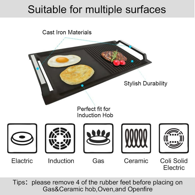 NutriChef 19.96 in. Kitchen Flat Grill Plate Pan Reversible Cast Iron  Griddle Classic Flat Grill Pan Design with Scraper NCCIRG64 - The Home Depot