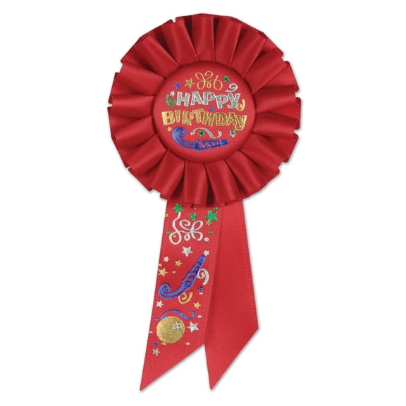 Pack of 6 Red and Blue "Happy Birthday" Celebration Party Rosette Ribbons 6.5"