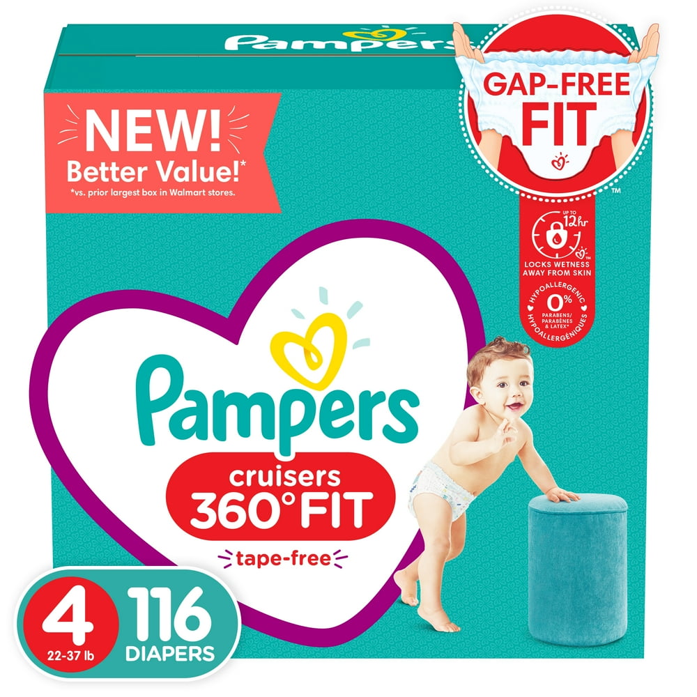 Pampers Cruisers 360 Fit Diapers, Active Comfort, Size 4, 116 Ct
