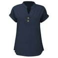 thumbnail image 4 of Women's Linen Shirts Summer Short Sleeve T-Shirts Top Casual Button Down V Neck Blouses Solid Color Loose Cotton Linen Pullover Top with Pocket, 4 of 7