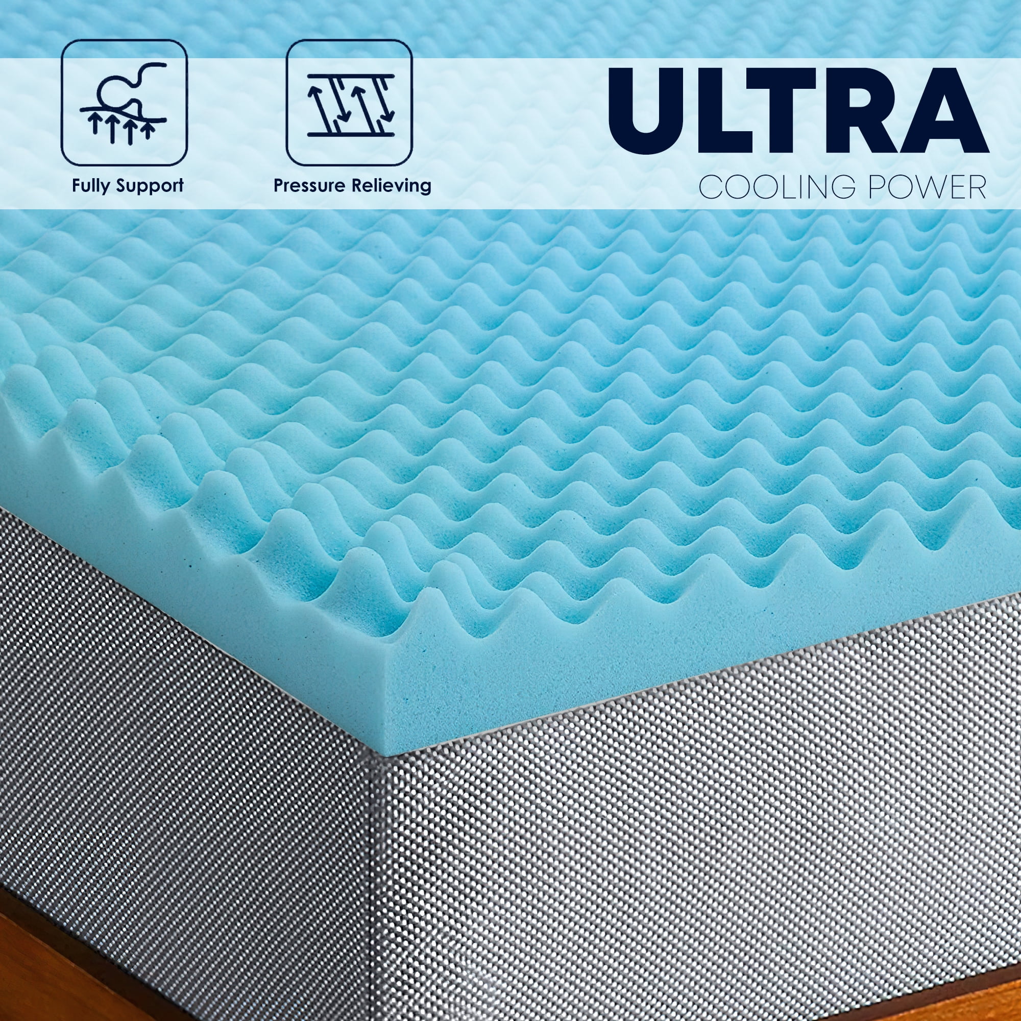 Continental Sleep, 3" Convoluted Gel Memory Foam Toppers, King, Blue
