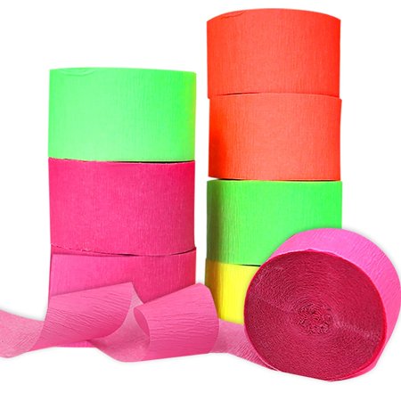 Neon Glow Streamer Decorations - UV Reactive Crepe Paper Party Backdrop - 800ft Long x 1.6in Wide - Neon Paper Streamers for Glow Parties & Events