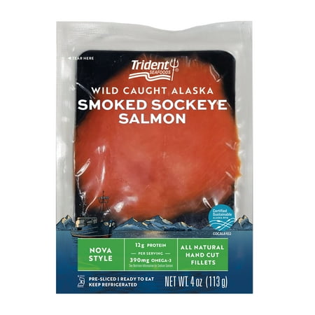 Trident Seafoods Wild Alaska ‘Nova Style’ Smoked Sockeye Salmon, 12g Protein, 2 Servings, 4 oz