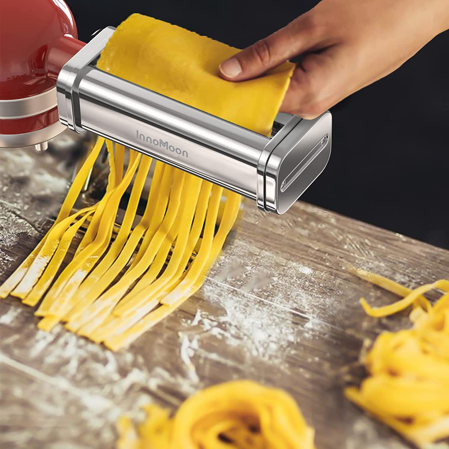 InnoMoon 3-Piece Pasta Roller & Cutters Attachments Set for KitchenAid  Stand Mixers, included Pasta Sheet Roller,Spaghetti & Fettuccine Cutter Maker  Accessories 