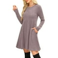 thumbnail image 4 of purcolt Long Sleeve Sweater Dress for Women Crew Neck Empire Waist Baby Doll Knee Length Dresses Casual Tunic Fall Dresses, 4 of 9