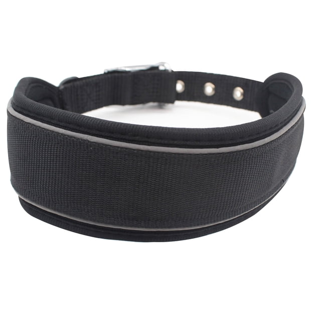 Collar para perros resistente de 2 pulgadas de ancho, reflectante, con herrajes de acero inoxidable ajustables.