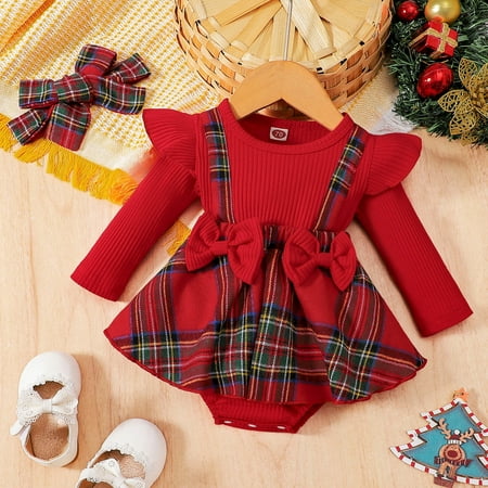 

Hunpta Infant Girls Long Sleeve Plaid Prints Romper Newborn Bowknot Ribbed Bodysuits Headbands Outfits