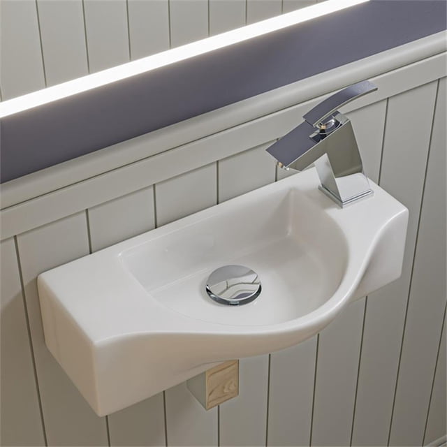 Pemberly Row White 18" Small Wall Mounted Ceramic Sink with Faucet Hole