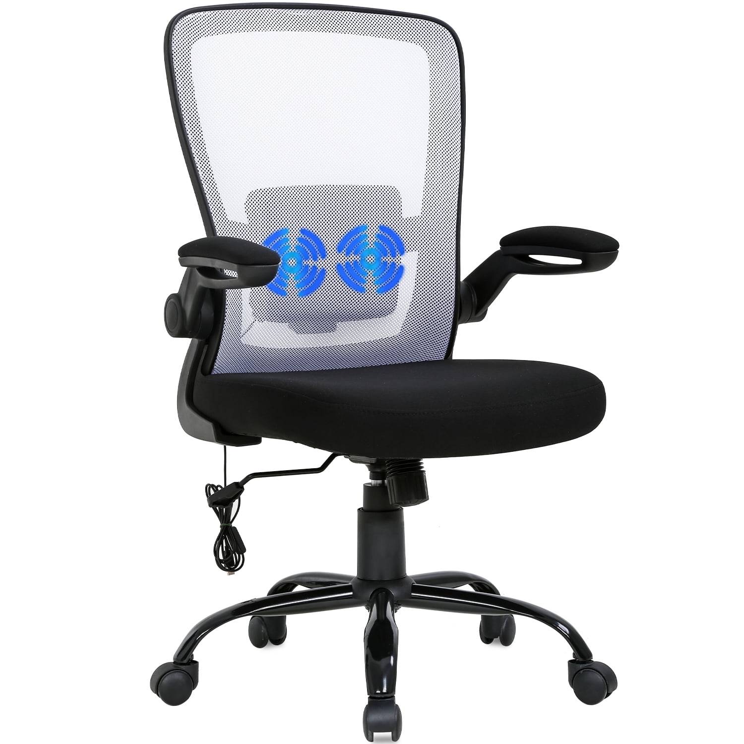 Home Office Chair Ergonomic Desk Chair Massage Computer Chair Swivel Rolling Executive Task Chair with Lumbar Support Flip-up Arms Mid Back Height Adjustable Mesh Chair for Adults White