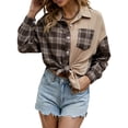 thumbnail image 6 of KOMOO Women Oversized Plaid Flannel Shirts Vintage Long Sleeve Button Blouse Tops Casual Outwear, 6 of 7