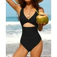thumbnail image 3 of Charmo Womens V Neck One Piece Swimsuit High Cut Backless Cut Out Bathing Suits Swimwear, 3 of 7