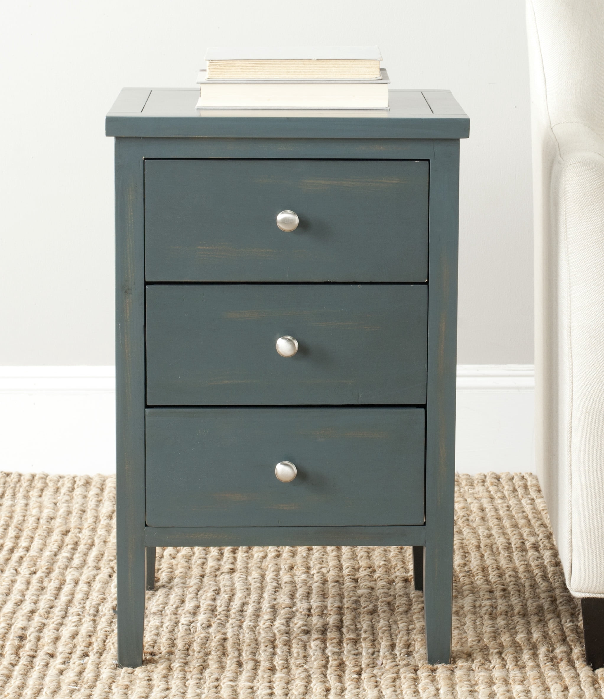 SAFAVIEH Deniz Classic End Table with 3 Storage Drawers, Steel Teal