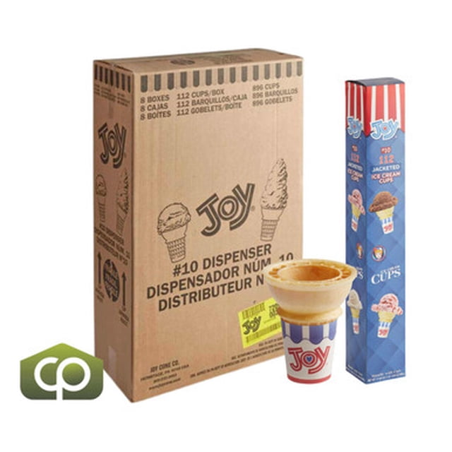 JOY #10 Flat Bottom Jacketed Cake Cone, Professional Single-Scoop Sanitary Wafer, Dispenser Pack, 896/Case