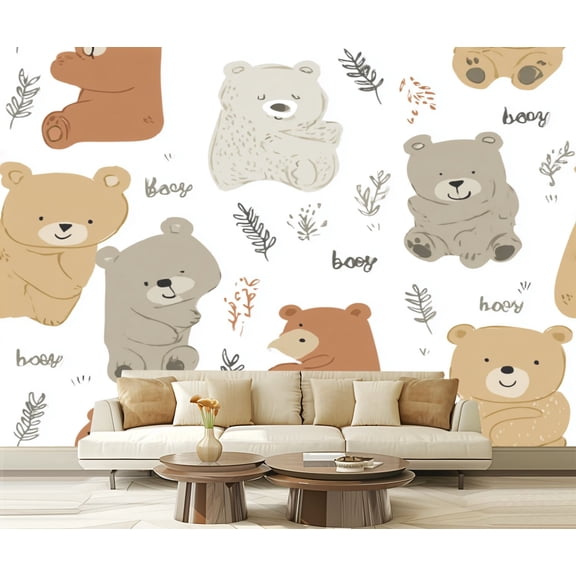 Peel and Stick Wallpaper Baby bear Forest friends cute bear bear Cute bear repeat Happy 100"x144" Contact Paper Removable Self Adhesive Wall Mural Wall Decor for Bedroom Kitchen Cabinets