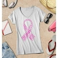 thumbnail image 3 of S4E Women's Pink Ribbon Word Montage Slim Fit V-Neck T-Shirt X-Large White, 3 of 4