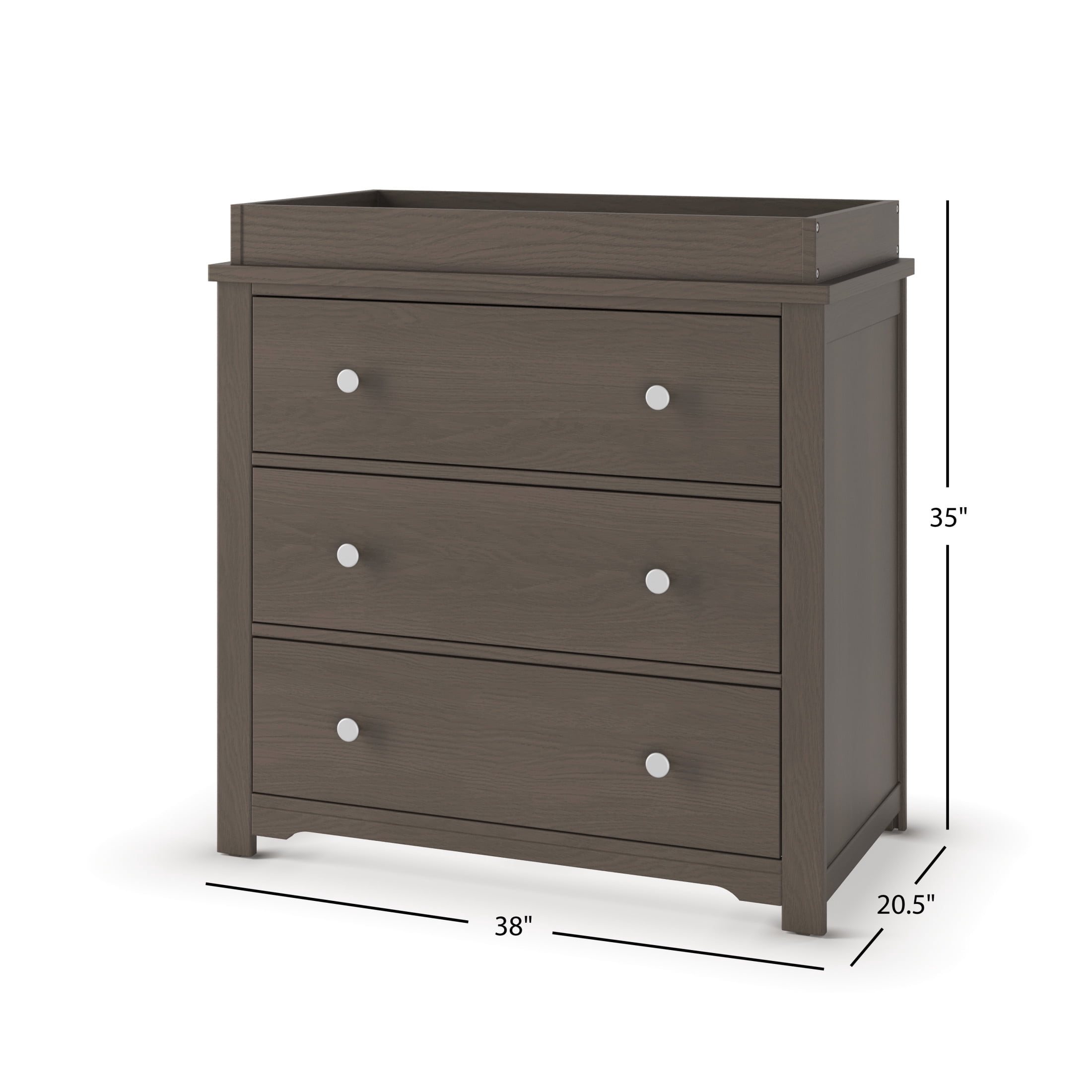 Child Craft Harmony 38" Interlocking 3-Drawer Dresser with Changing Table Topper, Anti-Tip Kit, Dapper Gray
