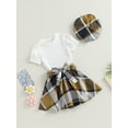 thumbnail image 3 of Bagilaanoe 3Pcs Little Girls Skirt Set Short Sleeve T-shirt Tops + Plaid Skirt + Hat 3T 4T 5T 6T 7T Kids Casual Outfits, 3 of 8