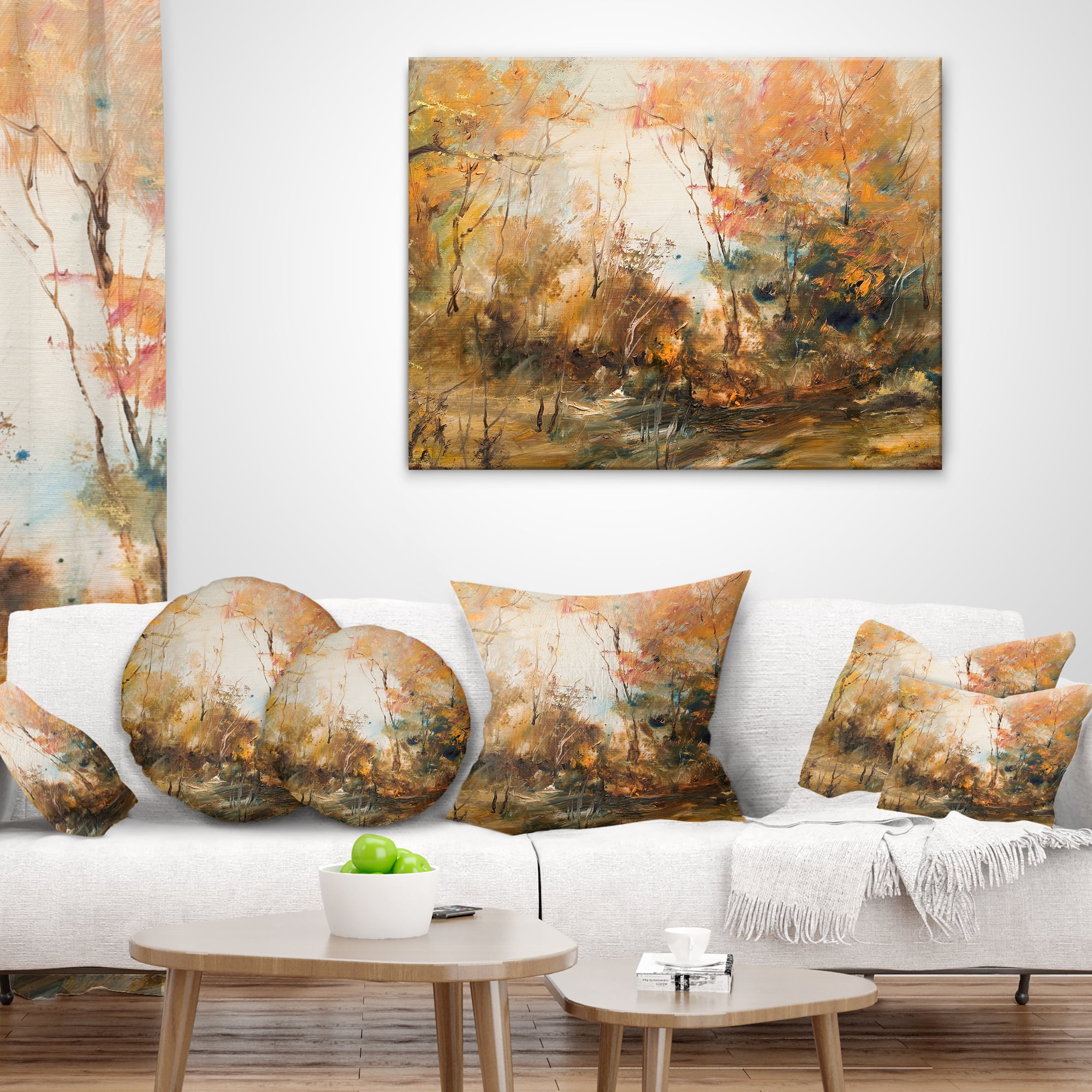 Designart Forest in Autumn Oil Painting - Landscape Painting Throw Pillow - 18x18