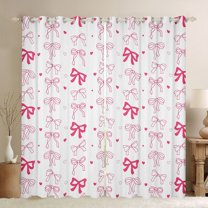 Feelyou Cute Princess Ribbon Blackout Curtains Set of 2 (52x84 Each) for Teens, Girly Pink Bowknot Window Curtains, Kawaii Love Heart Curtains and Drapes, Window Curtains Decor