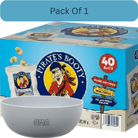 Pirate's Booty Aged White Cheddar Puffed Rice and Corn Snacks, 0.5 oz., 40 pk. With White Bowl By OMA