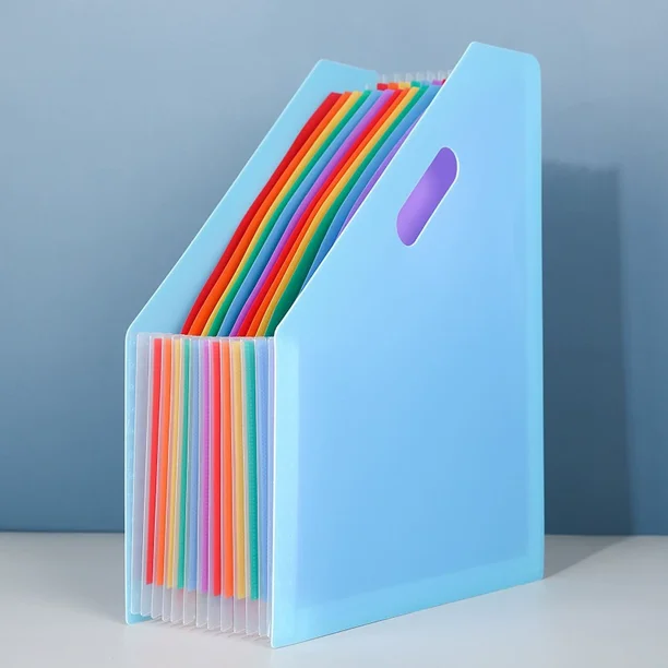 Xiao Hua Carpeta organizadora de archivos plegable de 12 bolsillos con expansión de color arcoíris, tamaño carta A4, organizador de archivos azul, 1 pieza
