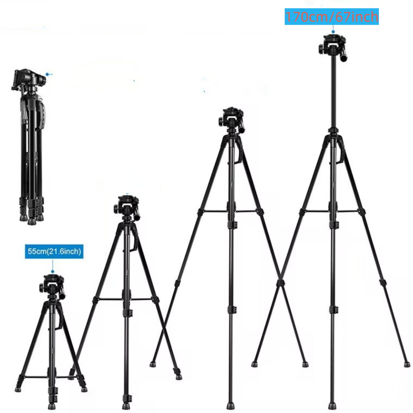 67" Camera Tripod, Portable and Flexible Tripod with Clip and Adapter, Porfessional Aluminum Tripod Stand for Mirrorless, DSLR, Phone, Camcorder, Spotting Scopes, Binoculars, Telescope