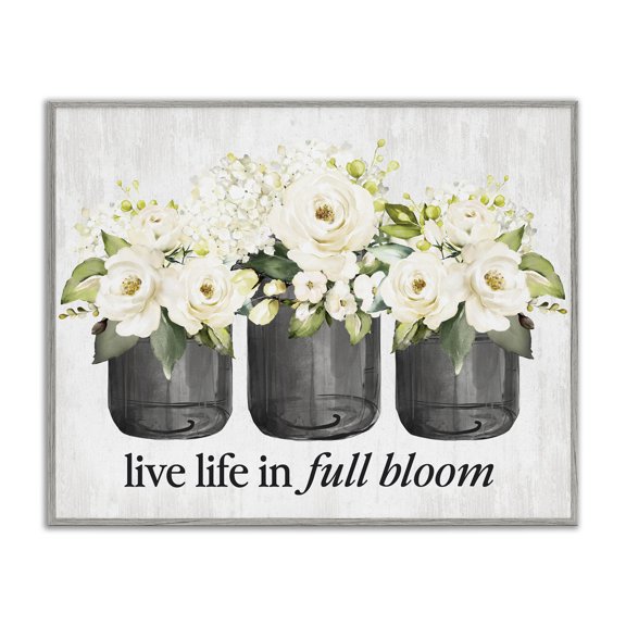 Stupell Industries Shabby Chic Life In Full Bloom Rustic Gray Framed Giclee Art, 20 x 16, by Lettered and Lined