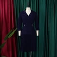 thumbnail image 4 of AURA Plus Size Notched Lapel A Line Midi Dress High Waist Pleated 3 4 Sleeve Elegant Autumn Work Dress, 4 of 10
