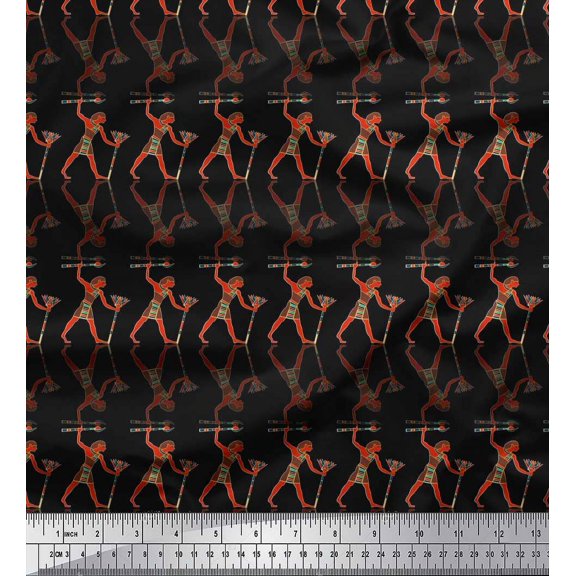 Soimoi Black Cotton Duck Fabric Egyptian Men Print Fabric by Yard 42 Inch Wide