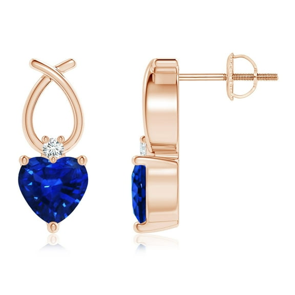 ANGARA Natural Heart Shaped Blue Sapphire Earrings with Diamond in 14K Rose Gold for Women (Size-5mm) | September Birthstone, Anniversary, Jewelry Gift for Women | Natural Blue Sapphire Earrings