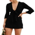 thumbnail image 1 of Robe de Soirée Élégante pour Femmes avec Design à Nouer Manches 3/4 et Col en V, 1 of 5