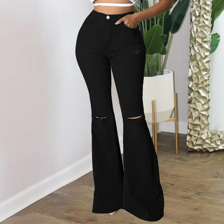 High Waisted Bell Bottom Jeans for Women Black Flare Jeans Large