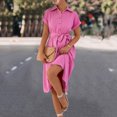 thumbnail image 6 of IROINNID Wedding Guest Dresses for Women Semi Formal Evening Night Casual Homecoming Dress Casual Solid Color Draw Back Button Shirt Lace Up Dress Trendy A-Line Dress,Hot Pink, 6 of 8
