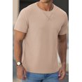 thumbnail image 3 of QDG Mens Waffle Shirt Crew Neck Short Sleeve Casual T-Shirt Beige L, 3 of 10