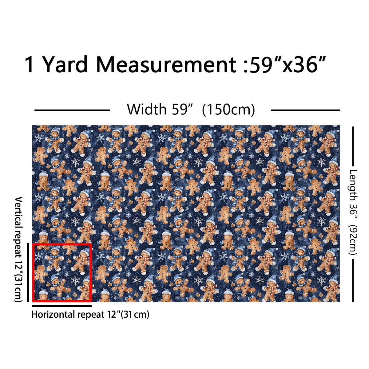 Homewish Winter Gingerbread Man Fabric by the Yard 2 Yards, Blue Christmas Snowflake Sewing Fabric, Western Festival Fabric for Sewing, Microfiber Bedroom Decor